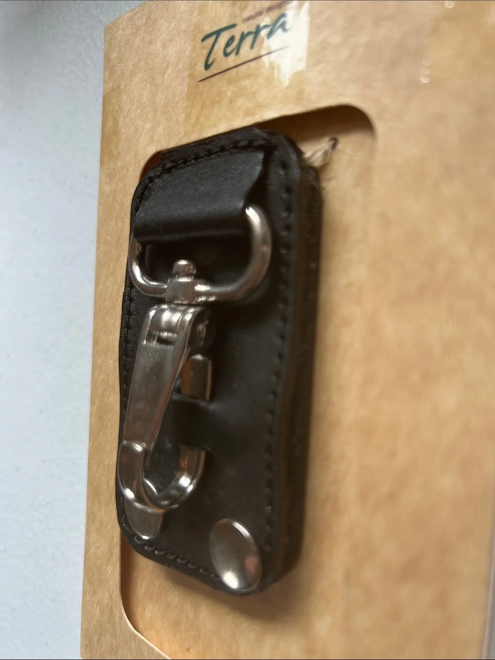 Terra Leather Belt Loop Key Clip Keychain NWT Black